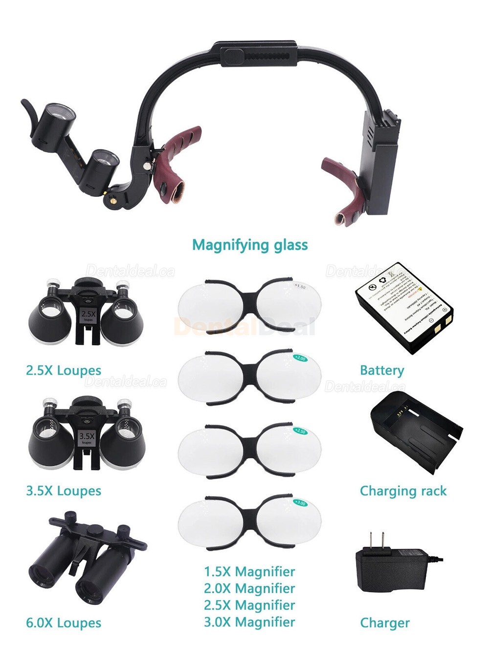 5X / 6X Headband Dental Surgical Loupe with 5W LED Headlight + Presbyopic Glasses